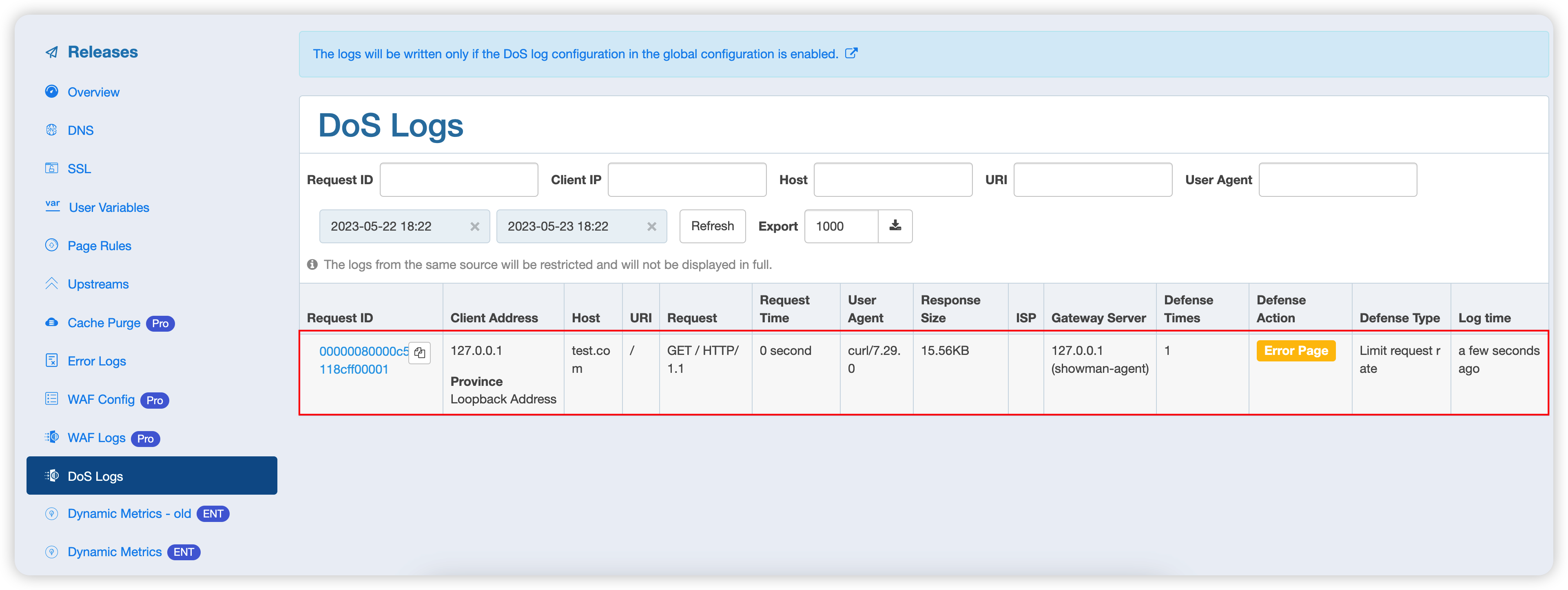 DoS Attack Log | OpenResty Inc. Documentation