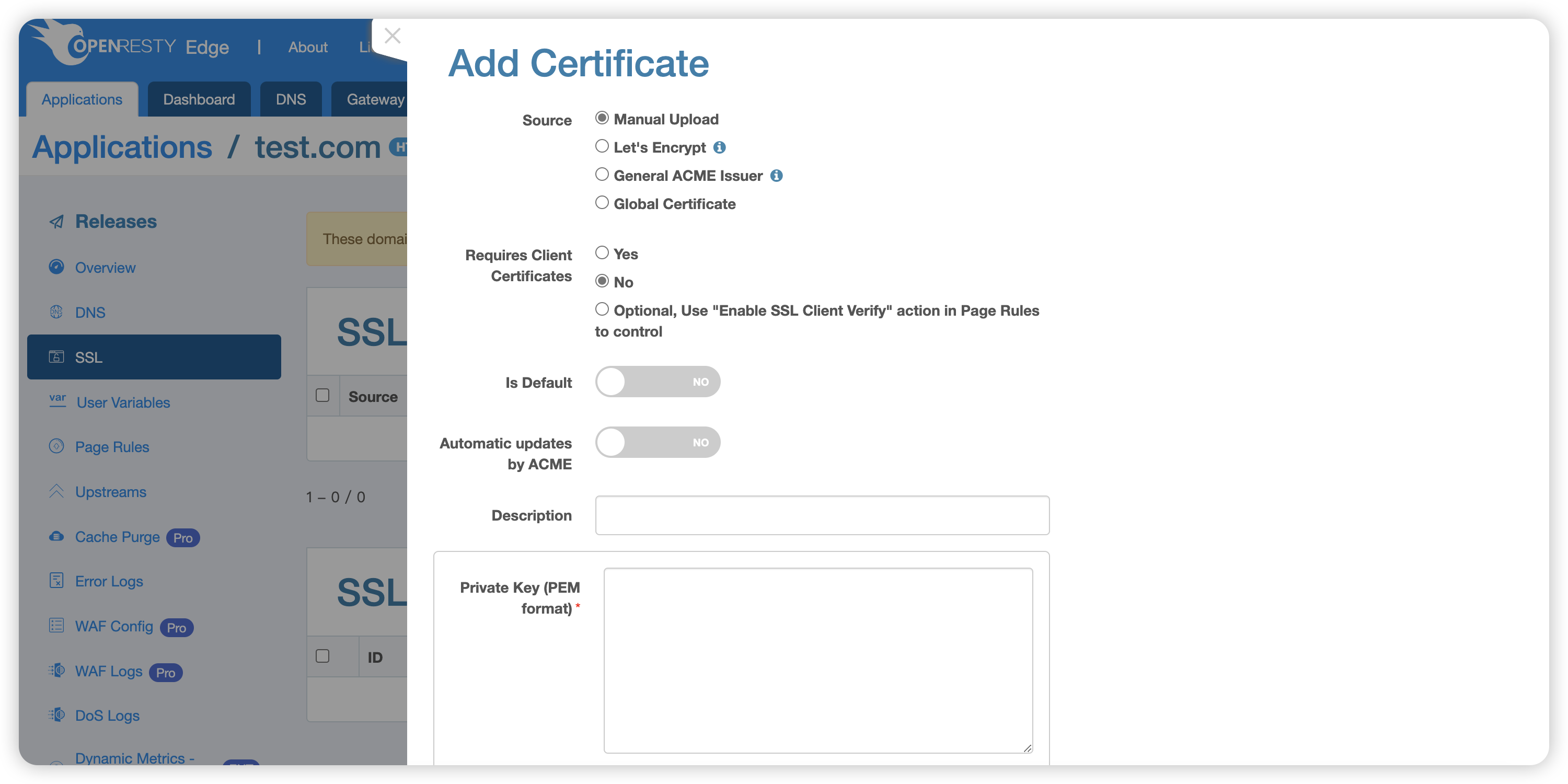 Manual Certificate Upload