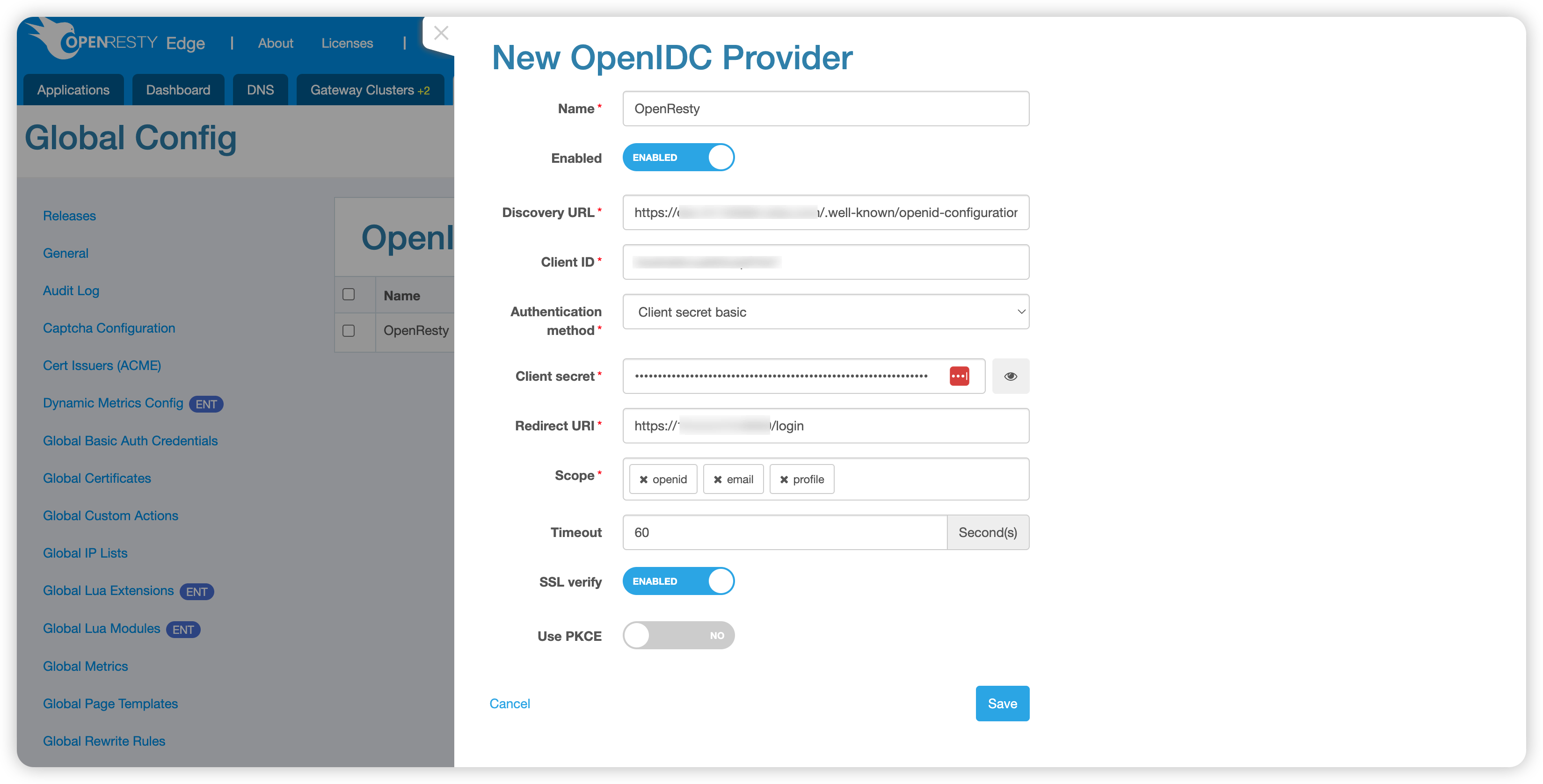 添加 OpenIDC 提供商