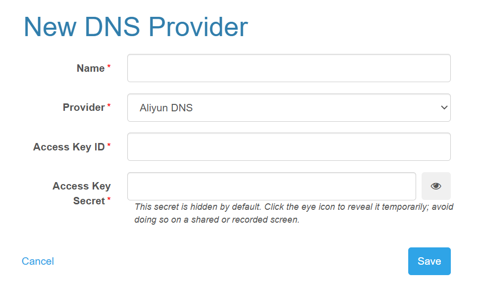 Configuring an Aliyun DNS Provider