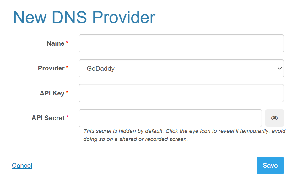 Configuring a GoDaddy DNS Provider