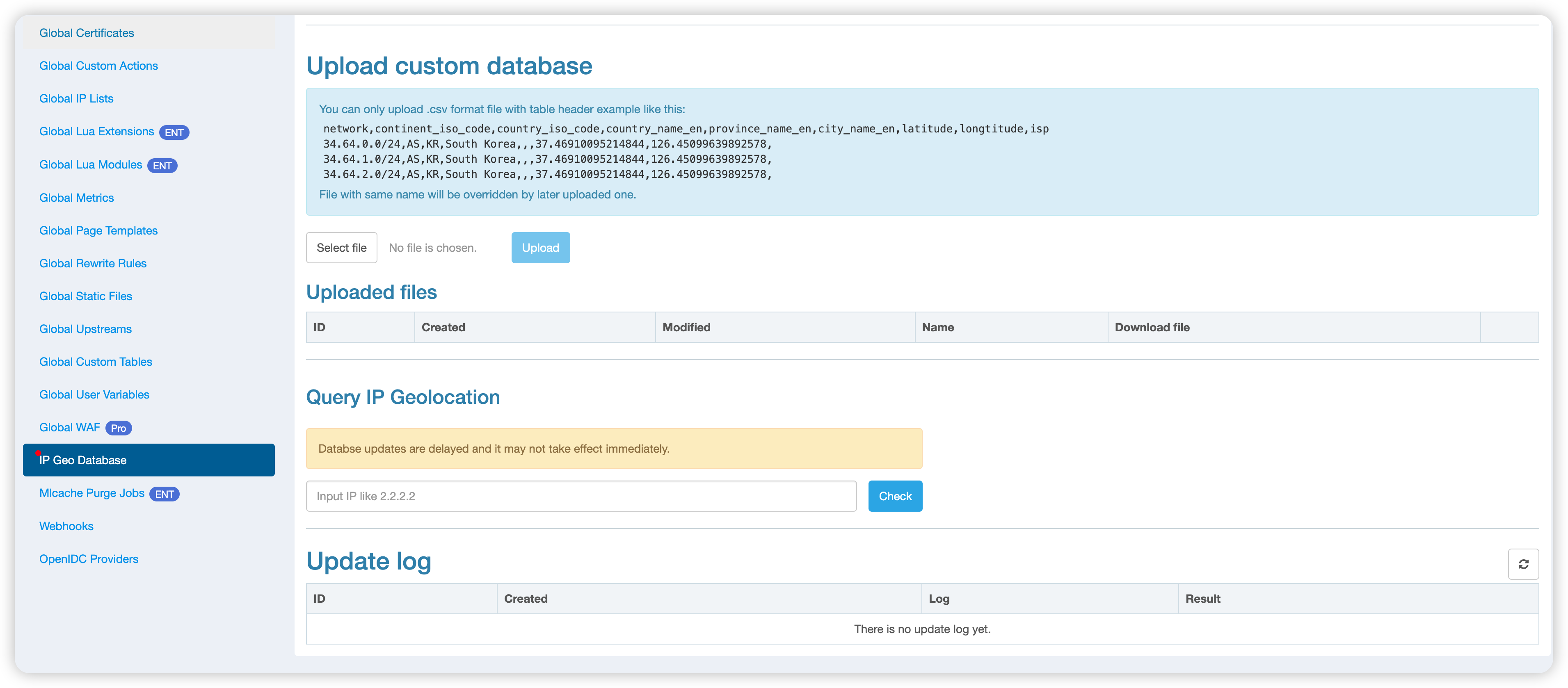 Custom IP Database Settings