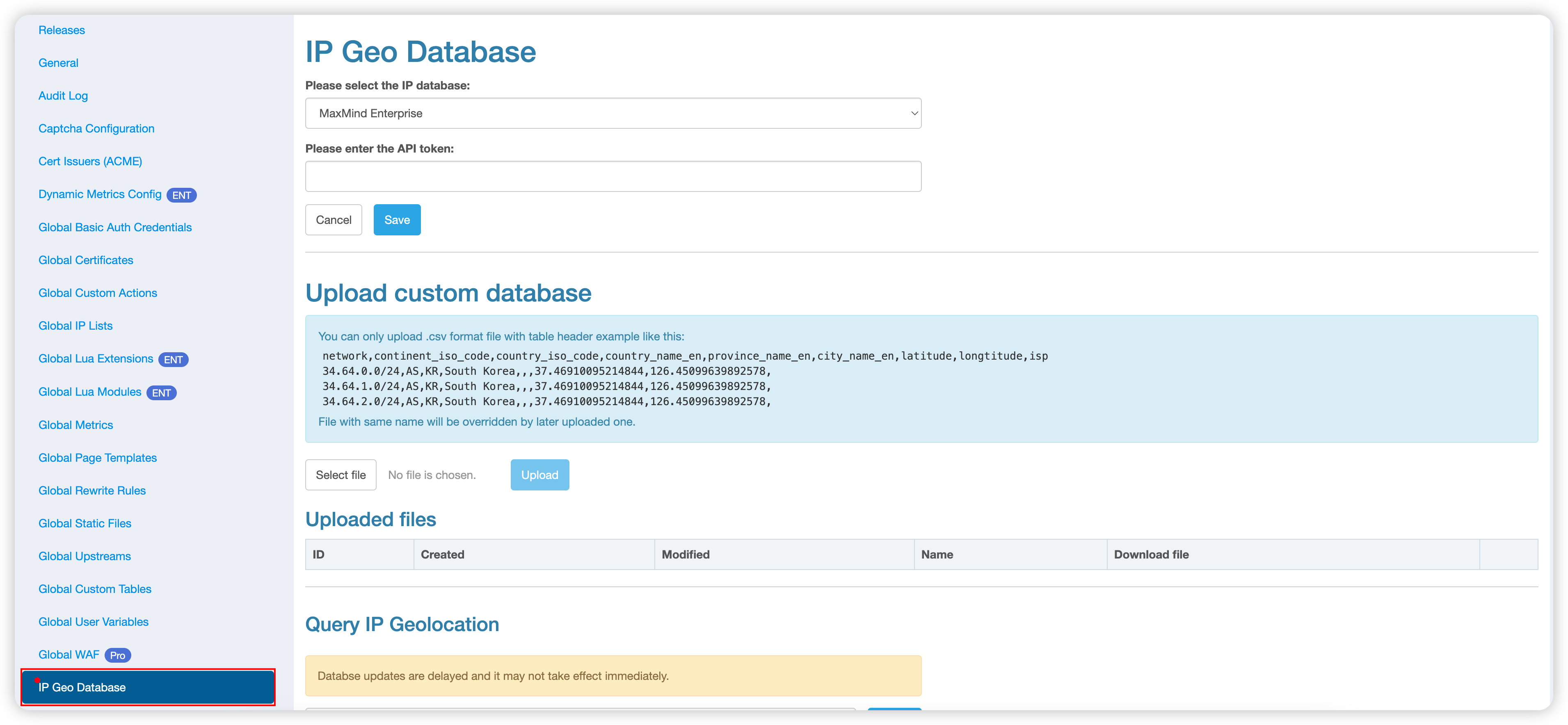 IP Geolocation Database Settings