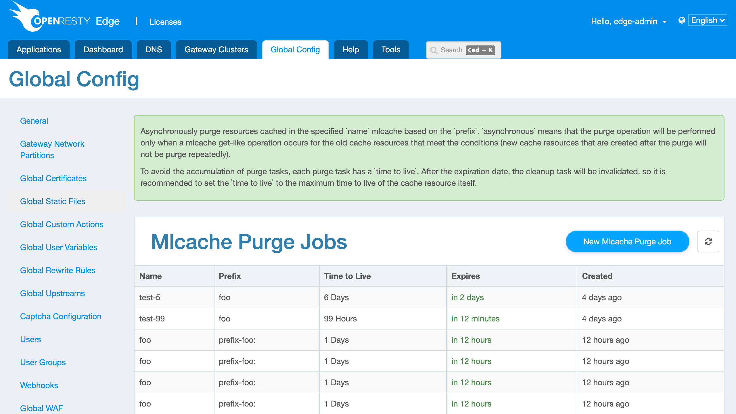 mlcache Purge Jobs