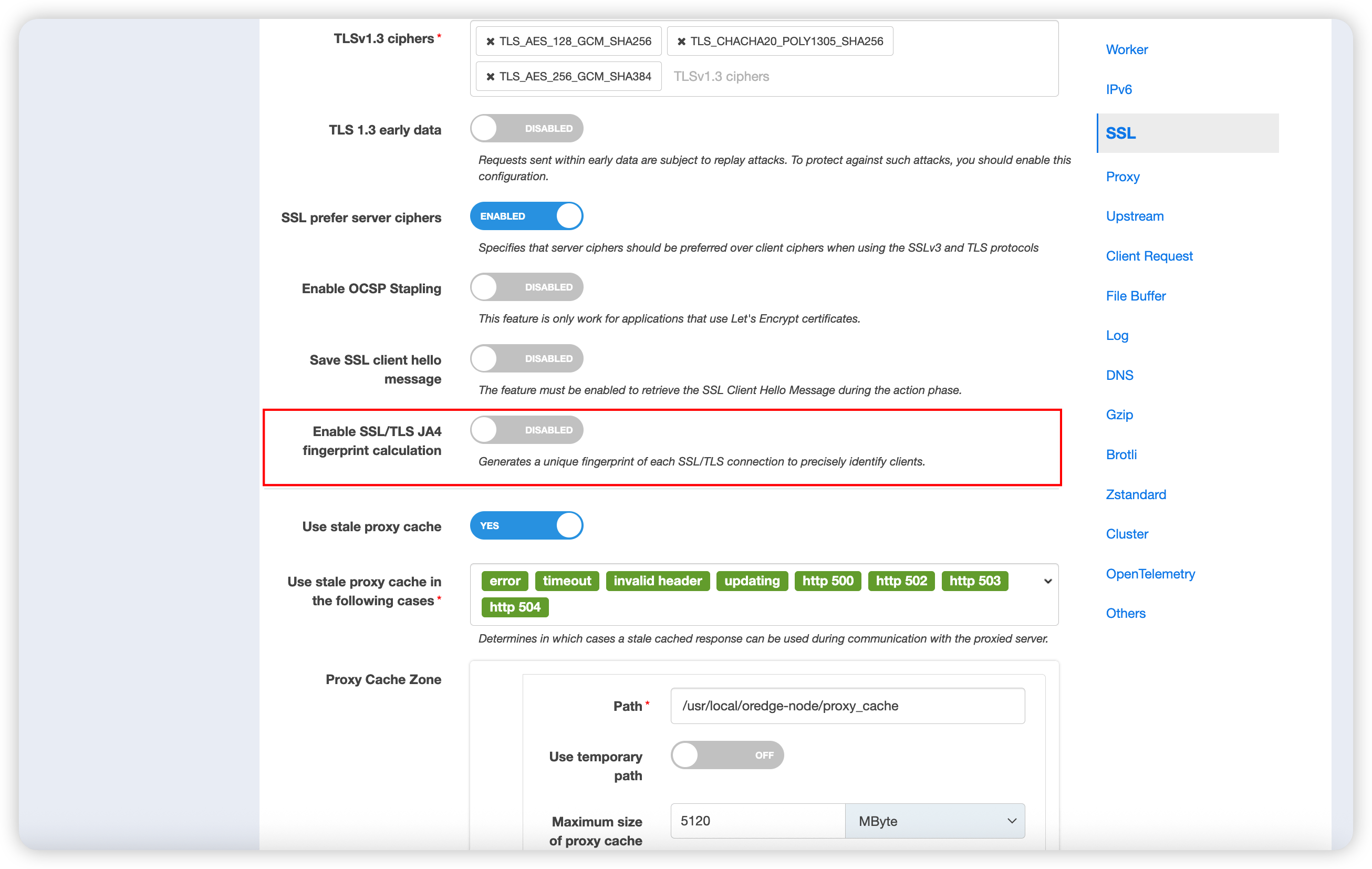 启用 SSL/TLS JA4 指纹计算