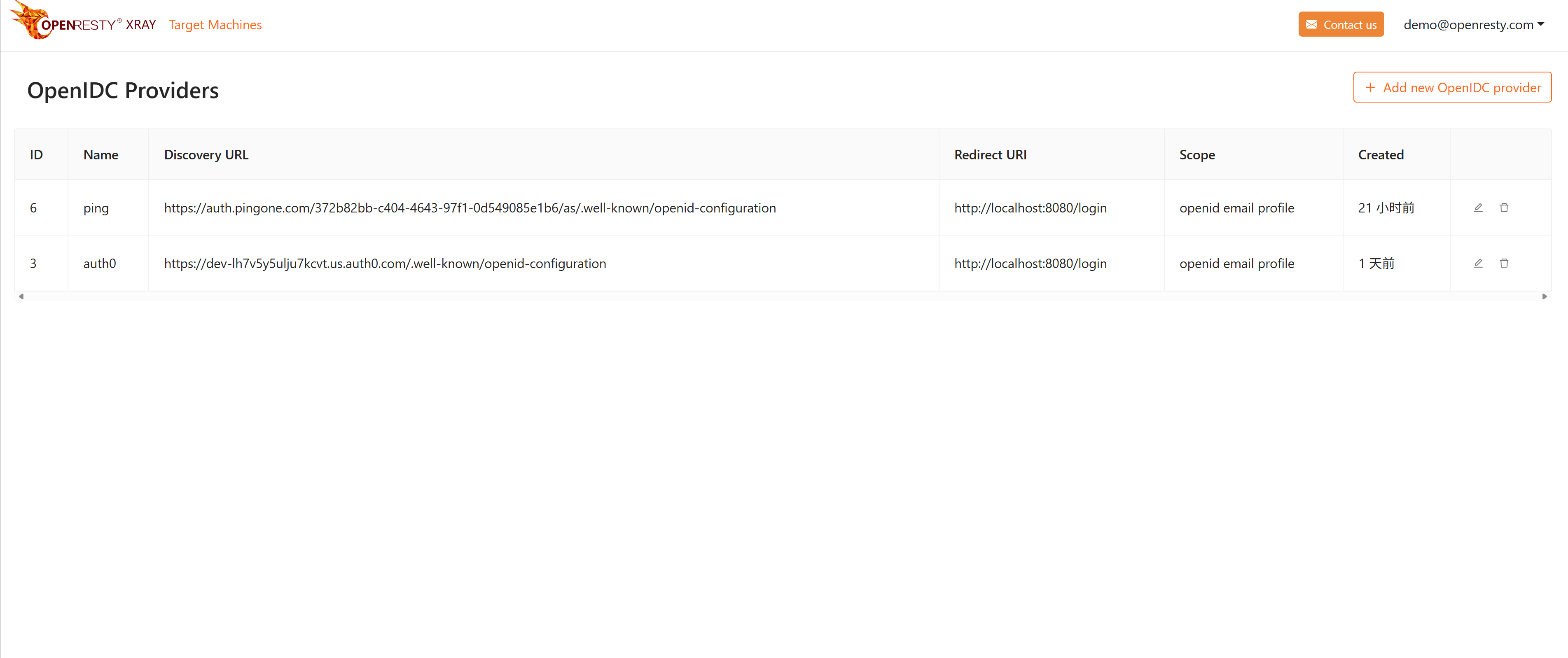 OpenIDC 提供商页面